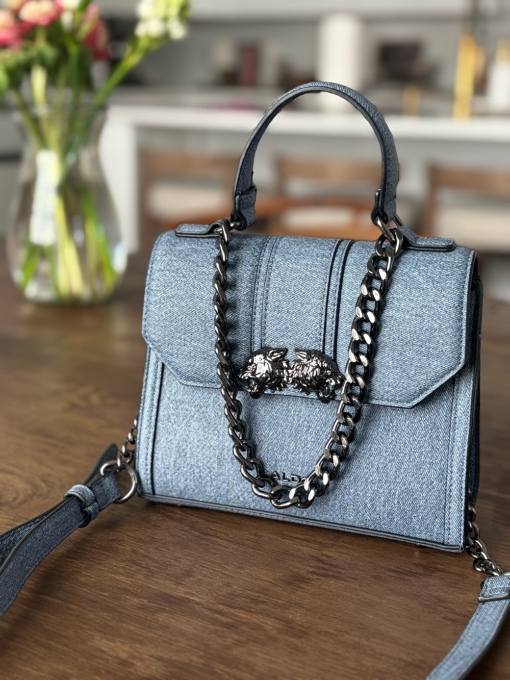 ALDO Structured Denim Top-Handle Shoulder Bag in Light Blue